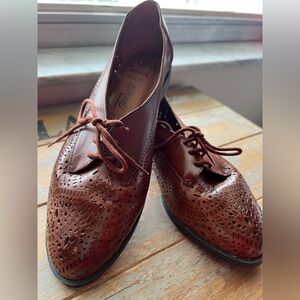 Romano Leather Woven Loafers Brown Lace Up Flats Size 9 Boho Artisan Comfort